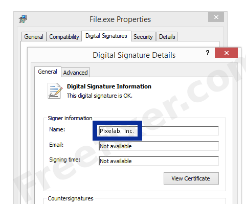 Screenshot of the Pixelab, Inc. certificate